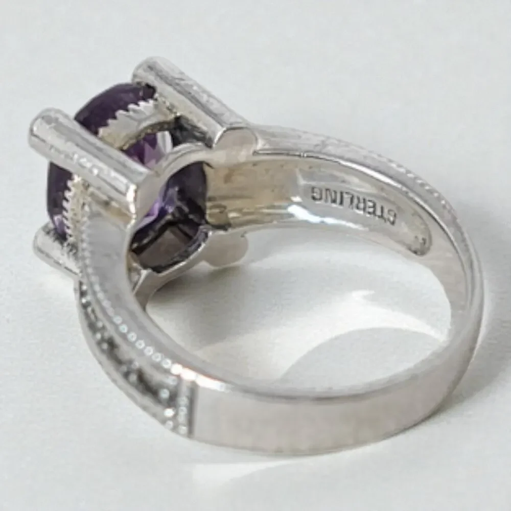 Judith Jack JJ 925 Sterling Silver Amethyst Marcasite Art Deco Ring Size 6.75